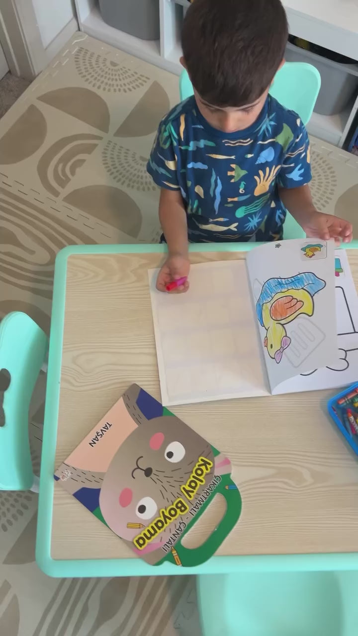 Garvee Kids Table and Chairs Set, Adjustable Height 4-Seat Desk for Ages 2-10, Arts & Crafts Study Table for Classrooms, Daycares & Homes, Light Blue