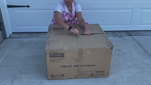 Garvee 26" Smokeless Wood Burning Fire Pit Table - Outdoor Portable Bonfire with Removable Ash Pan & Bamboo Lid for Backyard, Camping, Picnic, Black