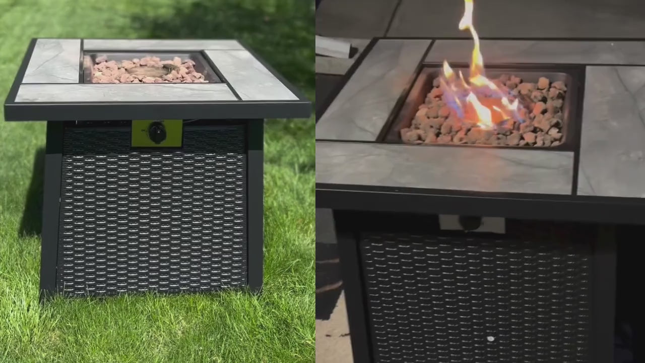 Garvee 28 Inch Propane Fire Pit Table, 50000BTU Rectangle Fire Table with Cover, Sturdy Steel and Iron Fence Surface, CSA Safety Certified, Companion for Your Garden