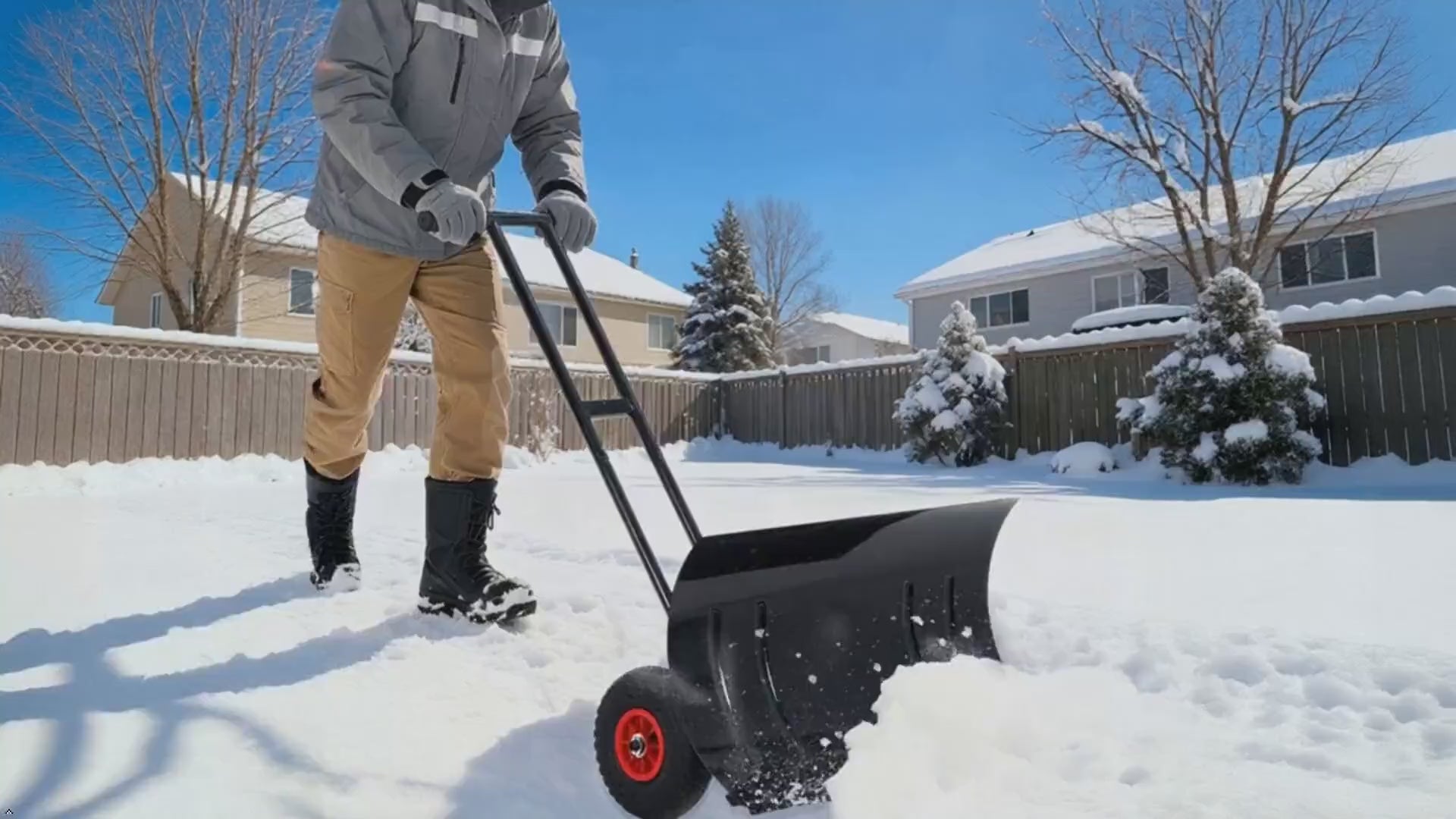 Garvee 29" Snow Shovel with Wheels Heavy Duty Push Snow Plow Shovel, Adjustable Handle, Angled Blade, Efficient Snow Removal for Pavement