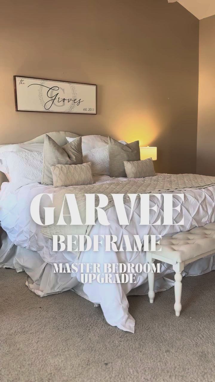 Garvee Tufted Upholstered Platform Bed Frame with Headboard and Footboard, Raised Wing Back Headboard, Mattress Foundation and Wood Slat Support, No Box Spring Needed(King, Beige)