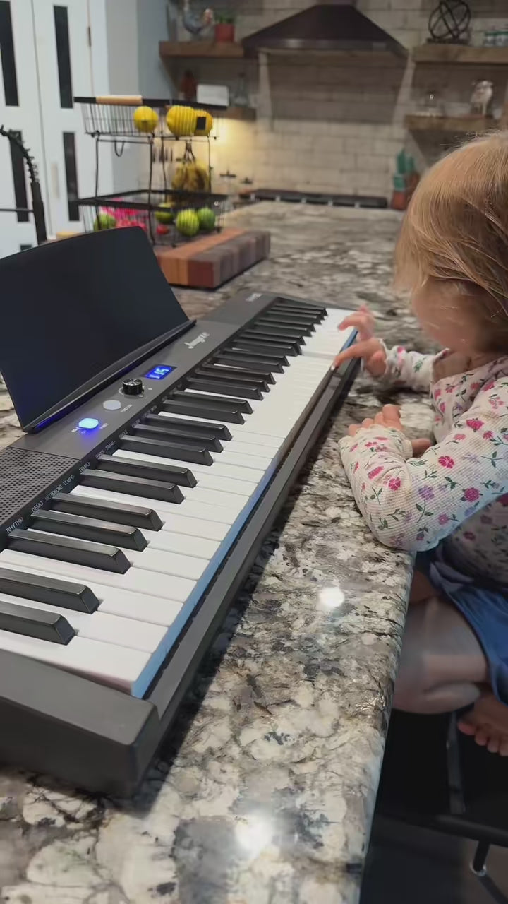 Garvee 61 Key Keyboard Piano, Portable Electric Semi-Weighted Keys with Pedal, Built-In Speakers, Digital Display, 128 Tones, Perfect for Beginners and Professionals