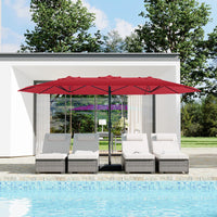Garvee 15' Large Patio Umbrella with Base, Outdoor Double-Sided Rectangle Market Umbrella Outside Umbrellas for Poolside Lawn Backyard, Wine Red