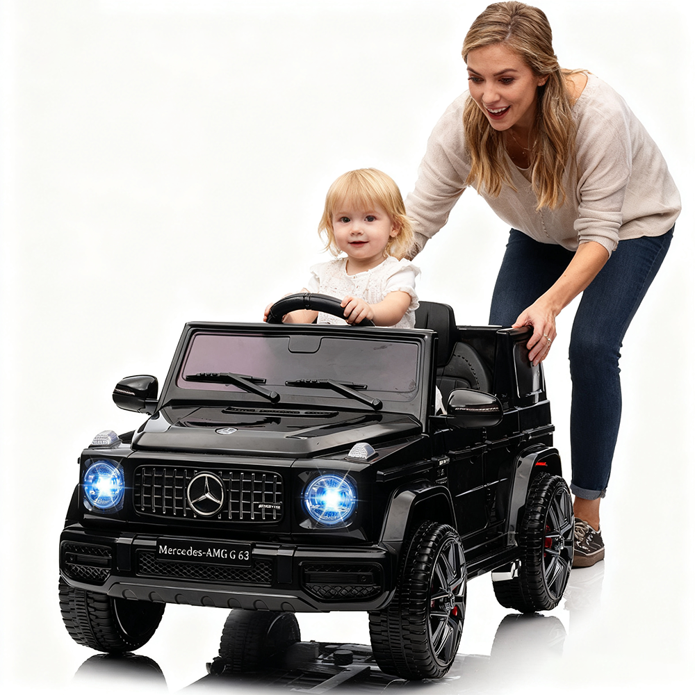 Garvee Ride P Series 12V Mercedes-Benz G63 Ride-On: Remote Control, Suspension, Soft Start, LED, Bluetooth, Music, 2x25W Motors - Black