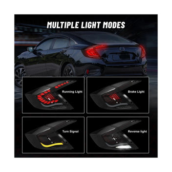 Garvee For 2016-2021 Honda Civic 10th Gen Sedan LED Tail Lights Rear Lamp Left + Right