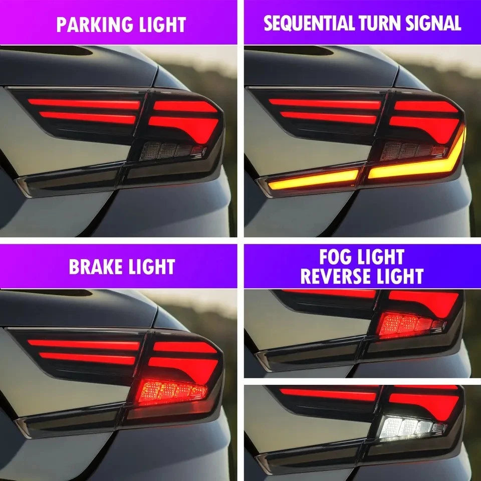 Garvee LED Tail Light Assembly for 2018‑2022 Honda Accord, 10th Gen, Left & Right Rear Lamps, Black, 1 Pair