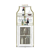 Garvee Corner Wine Bar Rack Cabinet with Detachable Wine Rack, Bar Cabinet with Glass Holder and Mesh Door, Liquor Coffe Bar Cabinet with Adjustable Shelves, ‎Gold
