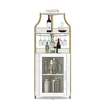 Garvee Corner Wine Bar Rack Cabinet with Detachable Wine Rack, Bar Cabinet with Glass Holder and Mesh Door, Liquor Coffe Bar Cabinet with Adjustable Shelves, ‎Gold
