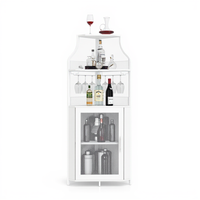Garvee Corner Wine Bar Rack Cabinet with Detachable Wine Rack, Bar Cabinet with Glass Holder and Mesh Door, Liquor Coffe Bar Cabinet with Adjustable Shelves, ‎White