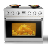 Garvee 36" Electric Range with 6 Heating Elements Cooktop, 6 Functions Convection Electric Oven, 6 Cu.Ft Capacity, Stainless Steel, Clock, Smooth Glass Top - silver