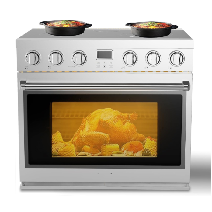 Garvee 36" Electric Range with 6 Heating Elements Cooktop, 6 Functions Convection Electric Oven, 6 Cu.Ft Capacity, Stainless Steel, Clock, Smooth Glass Top