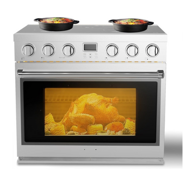 Garvee 36" Electric Range with 6 Heating Elements Cooktop, 6 Functions Convection Electric Oven, 6 Cu.Ft Capacity, Stainless Steel, Clock, Smooth Glass Top