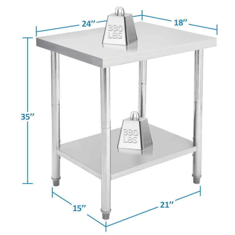 Garvee 36"L x 24"W x 35"H NSF Stainless Steel Work Table  Heavy Duty 330lb Capacity with Adjustable Undershelf for Commercial Kitchen, Restaurant, Home