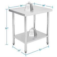 Garvee 36"L x 24"W x 35"H NSF Stainless Steel Work Table  Heavy Duty 330lb Capacity with Adjustable Undershelf for Commercial Kitchen, Restaurant, Home