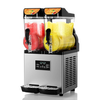 Garvee Commercial Slushy Machine 15Lx2, Stainless Steel Double Tank Frozen Drink Machine with Self-Cleaning Mode, 900W Maker Smoothie Machine for Supermarkets Cafes Restaurants Bars Home Use