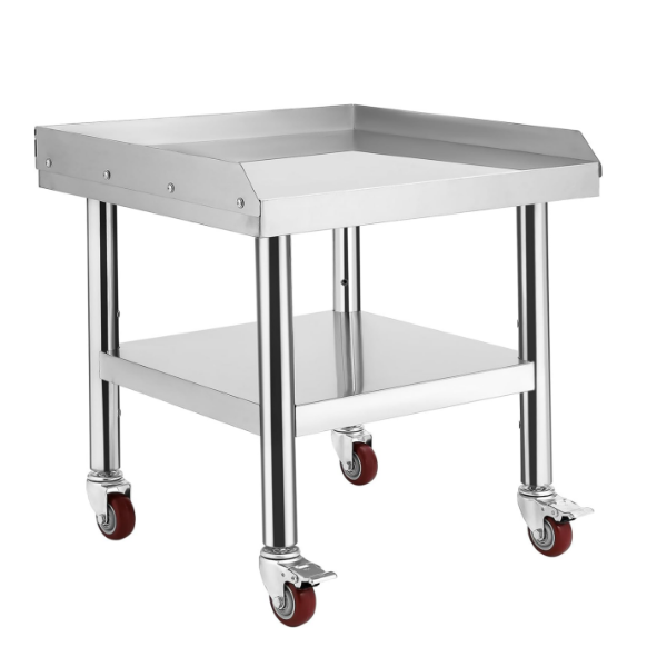 GARVEE 24"L x 24"W x 24"H Stainless Steel Equipment Grill Stand Table - 1000 lbs Top Shelf, 220 lbs Bottom Shelf, 2" Edge Baffle, with Wheels for Home, Hotel, and Commercial Kitchens