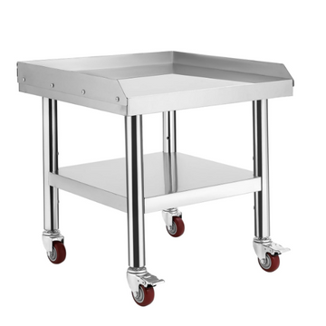 GARVEE 24"L x 24"W x 24"H Stainless Steel Equipment Grill Stand Table - 1000 lbs Top Shelf, 220 lbs Bottom Shelf, 2" Edge Baffle, with Wheels for Home, Hotel, and Commercial Kitchens
