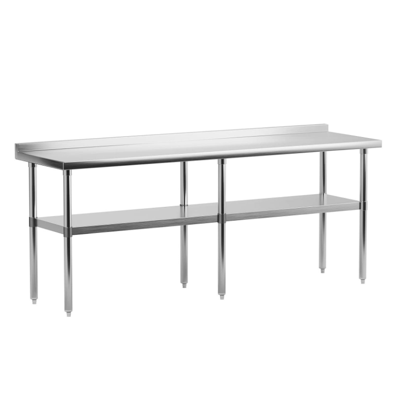 GARVEE 72"L x 24"W x 34"H Stainless Steel Work Table with Backsplash - NSF Certified, Heavy-Duty Kitchen Prep Table for Home, Restaurant, Hotel, and Outdoor Use