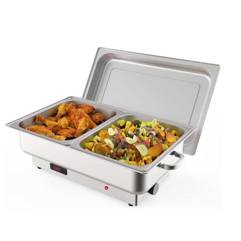 Garvee 9QT(2×1/2Pan)Electric Chafing Dish with Temperature Control, Stainless Steel Buffet Servers and Warmers, Electric Chafing Dish Set with Temperature Control for Catering