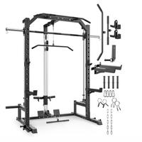 GARVEE Smith Machine Home Gym with Barbell Bar, Cable System, Lat Pulldown Attachments, Safety Spotter Arms, J Hooks, Landmine, Multi-Functional Squat Rack for Full Body Strength Training