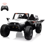 Garvee Ride - P Series: 24V 2-Seater Ride-On UTV: Remote Control, 4WD Motors, 21" Seats + Foldable Seat, 15.4" EVA Wheels, Music, LED Lights, 140lb Max Load - White - White