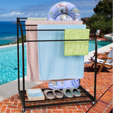 Garvee Pool Towel Rack Outdoor with Wheels,PVC Trapedozal Outdoor Towel Rack for Pool,5 Bar Curved Towel Rack - Free Standing Poolside Storage Organizer,Towel Stand for Beach,Pool,Indoor,Black - Black