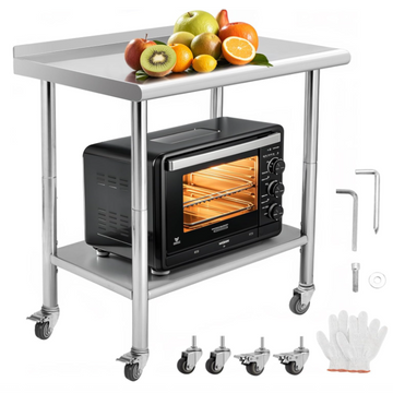 Garvee 36"L x 24"W x 35"H Nsf Stainless Steel Table Work Table with Adjustable Undershelf, Detachable Trash Bag Holder, Metal Work Table Workbench for Home Kitchen Restaurant Outdoor