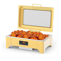 Garvee Electric Chafing Dish 9QT Full Size Touch Screen Buffet Warmer with Glass Lid Gold for Catering Parties Weddings