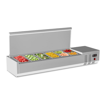 Garvee 59’’ Countertop Refrigerated Condiment Station with Auto Defrost & Digital Controller, Sandwich Prep Table, Stainless Steel, Glass Lid, Commercial Kitchen