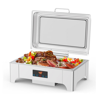 Garvee Electric Chafing Dish 9QT Full Size Touch Screen Buffet Warmer with Glass Lid Silver for Catering Parties Weddings