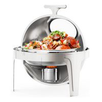 Garvee 6.3 Quart Round Roll Top Chafing Dish Buffet Set Stainless Steel Food Warmer with Glass Window for Party Wedding Banquet Silver