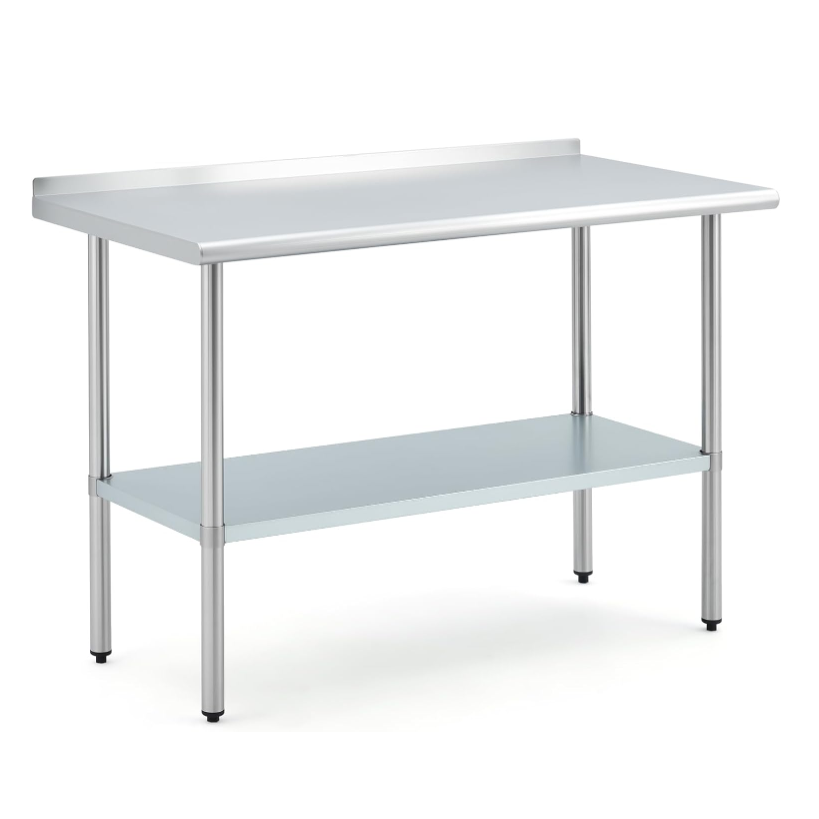 Garvee 48"L x 24"W x 34"H Stainless Steel Prep & Work Table with Backsplash Adjustable Shelf Heavy Duty Metal Food Prep Table for Commercial Kitchen Restaurant Outdoor