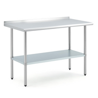 Garvee 48"L x 24"W x 34"H Stainless Steel Prep & Work Table with Backsplash Adjustable Shelf Heavy Duty Metal Food Prep Table for Commercial Kitchen Restaurant Outdoor