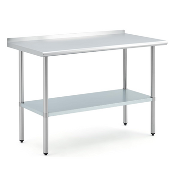 Garvee 48"L x 24"W x 34"H Stainless Steel Prep & Work Table with Backsplash Adjustable Shelf Heavy Duty Metal Food Prep Table for Commercial Kitchen Restaurant Outdoor