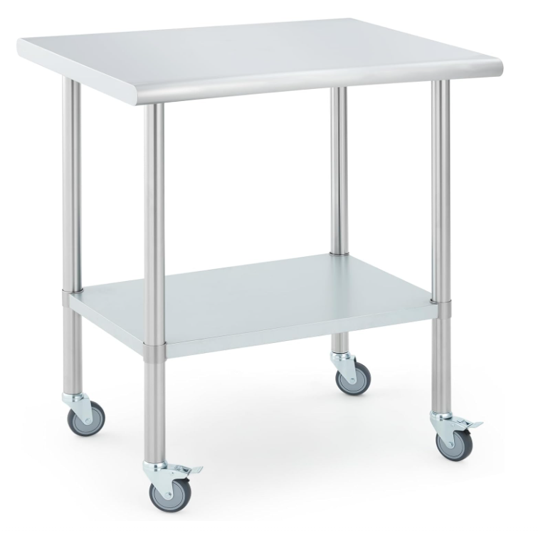 Garvee 30"L x 24"W x 34"H Stainless Steel Worktable with Adjustable Undershelf and 4 Caster Wheels for Commercial Kitchen,Silver