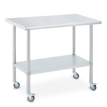 Garvee 48"L x 24"W x 34"H Stainless Steel Worktable with Casters Adjustable Shelf Heavy Duty Metal Food Prep Table for Kitchen Garage Outdoor