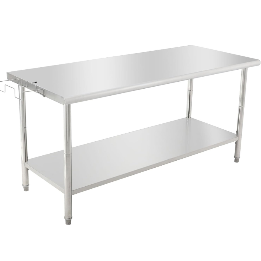 Garvee Stainless Steel Food Prep Table 72x30 Inch, Heavy Duty Metal Kitchen Work Table with Removable Trash Rack, Utility Table with Adjustable Under Shelf for Commercial Kitchen Restaurant