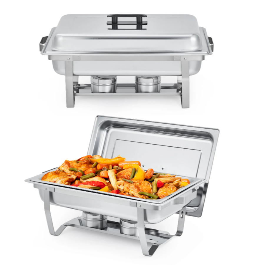 Garvee Stainless Steel Food Warmer Rectangular Buffet Server With Thick Corrosion-Resistant Steel, Heat-Resistant Handles, Stackable Containers For Catering, Silver