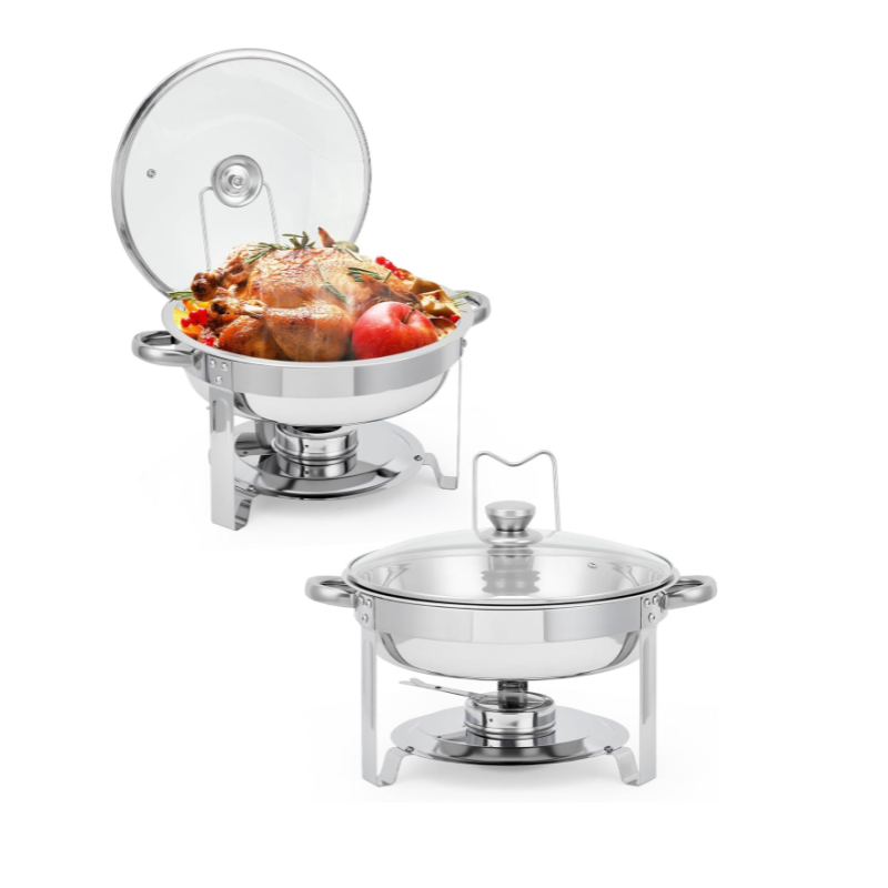 Garvee Chafing Dishes Buffet Set of 2, 5 QT Stainless Steel with Glass Lid, Catering Parties Wedding Banquet, Silver