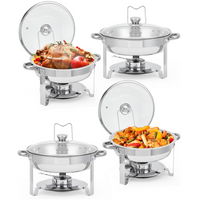 Garvee Chafing Dishes Buffet Set of 4, 5 QT Stainless Steel Round Servers with Glass Lid, Holder & Drip Tray for Catering Parties Wedding Banquet, Silver