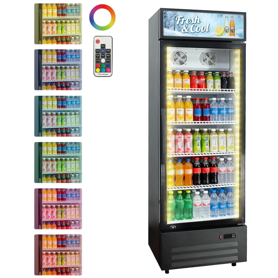 GARVEE 19.1 Cu.ft Commercial Beverage Cooler with RGB LED Lights & Remote - 280-Can Glass Door Display Fridge, Air-Cooled Frost-Free with Top Light Box for Bar Restaurant Store（Black）