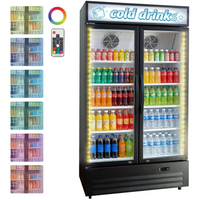 GARVEE 34.8 Cu.ft Double Door Commercial Beverage Cooler - 580-Can Glass Display Fridge | Frost-Free Air-Cooled, RGB Lights, Adjustable Shelves | for Bar/Restaurant/Store (Black)
