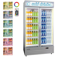 GARVEE 34.8 Cu.ft Double Door Commercial Beverage Cooler - 580-Can Glass Display Fridge | Frost-Free Air-Cooled, RGB Lights, Adjustable Shelves | for Bar/Restaurant/Store (Silver)
