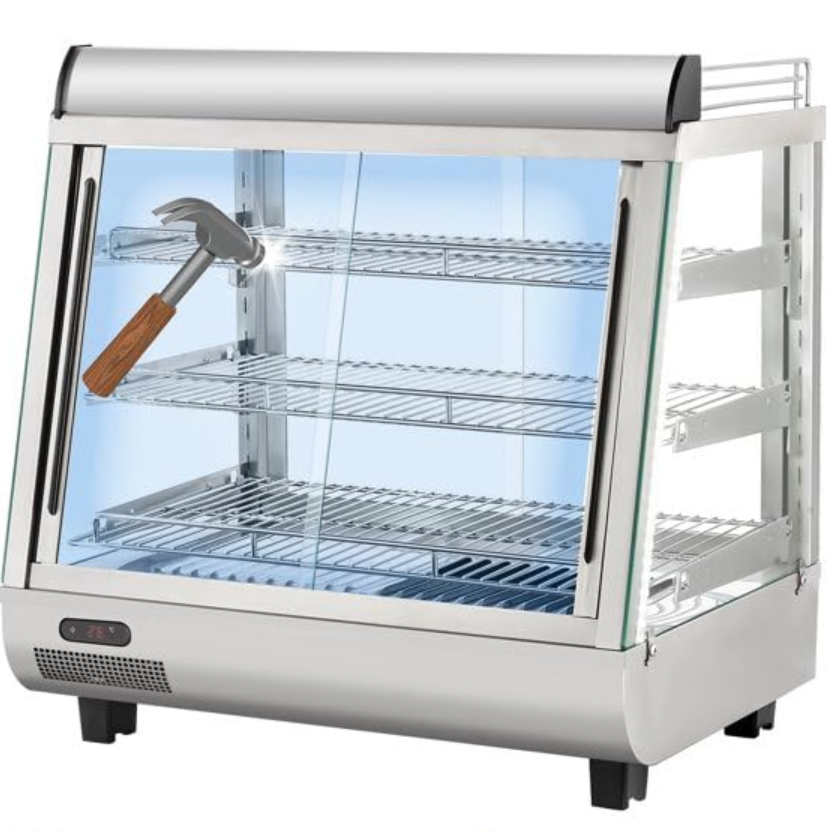 Garvee 36 in Commercial Food Warmer Display Case, Adjustable Shelves, Glass Sliding Doors, 3 Tier, Electric Heated, Countertop, Stainless Steel, Clear Glass