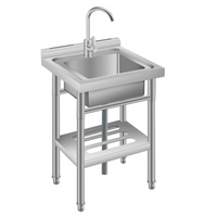 Garvee 20"W x 20"D x 32"H Stainless Steel Utility Sink Single Bowl Free Standing with Rack Faucet Hot Cold Water Plumbing Laundry Kitchen Garage Outdoor Deep Basin Heavy-Duty