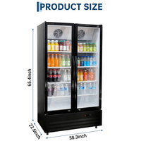GARVEE 32.5 Cu.ft Double Door Commercial Beverage Cooler - 580-Can Glass Display Fridge | Frost-Free Air-Cooled, Automatic Door Rebound | for Bar/Restaurant/Supermarket (Black)