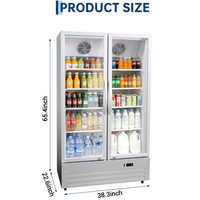 GARVEE 32.5 Cu.ft Double Door Commercial Beverage Cooler - 580-Can Glass Display Fridge | Frost-Free Air-Cooled, Automatic Door Rebound | for Bar/Restaurant/Supermarket (Silver)