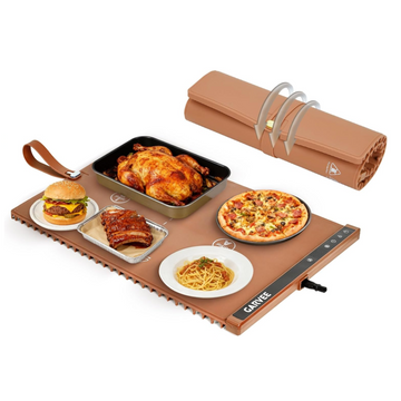 GARVEE 2-Zone Heating Food Mat - 24"X15" Warming Mat for Food Rollable Full-Surface Warmer with 6 Temp Settings & 3H Timer, Anti-Slip Heat-Insulated Pad for Meals (Orange)