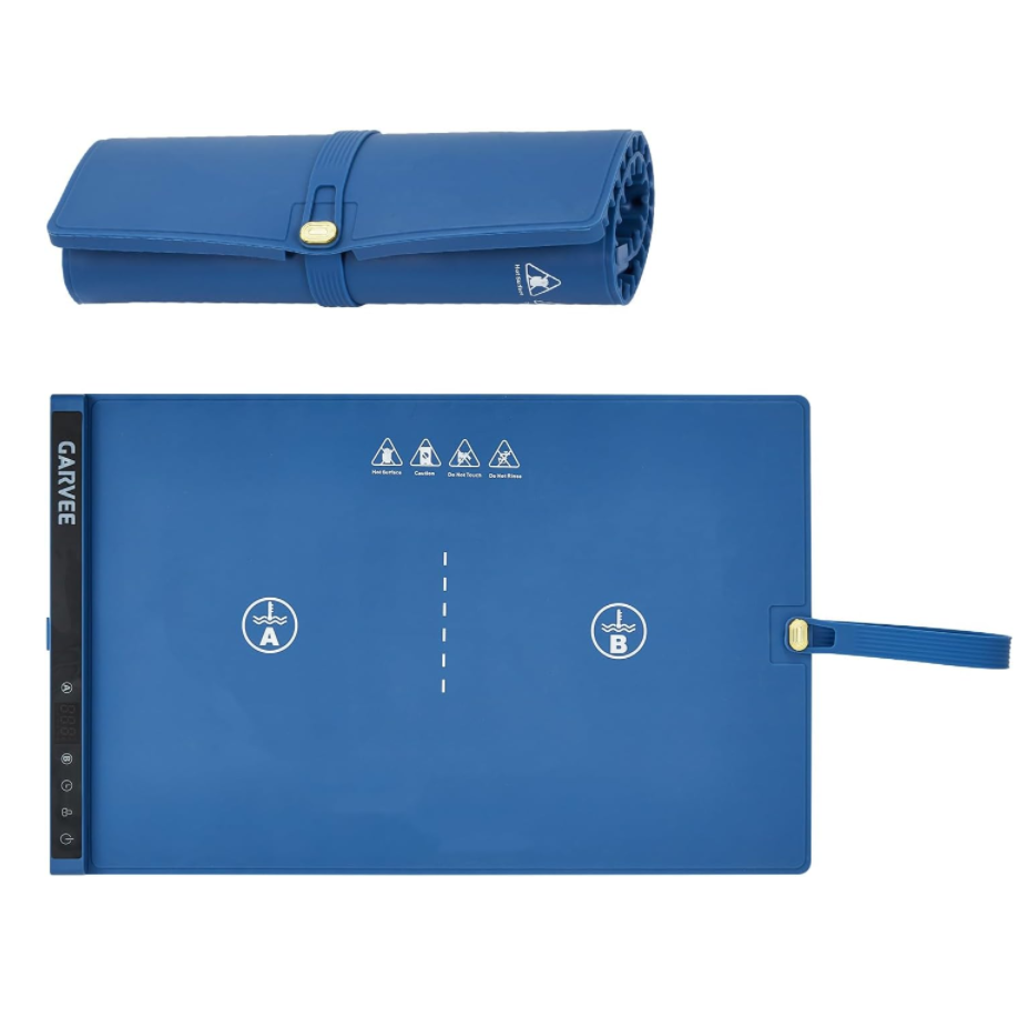 GARVEE 2-Zone Heating Food Mat - 24"X15" Warming Mat for Food Rollable Full-Surface Warmer with 6 Temp Settings & 3H Timer, Anti-Slip Heat-Insulated Pad for Meals (Blue)