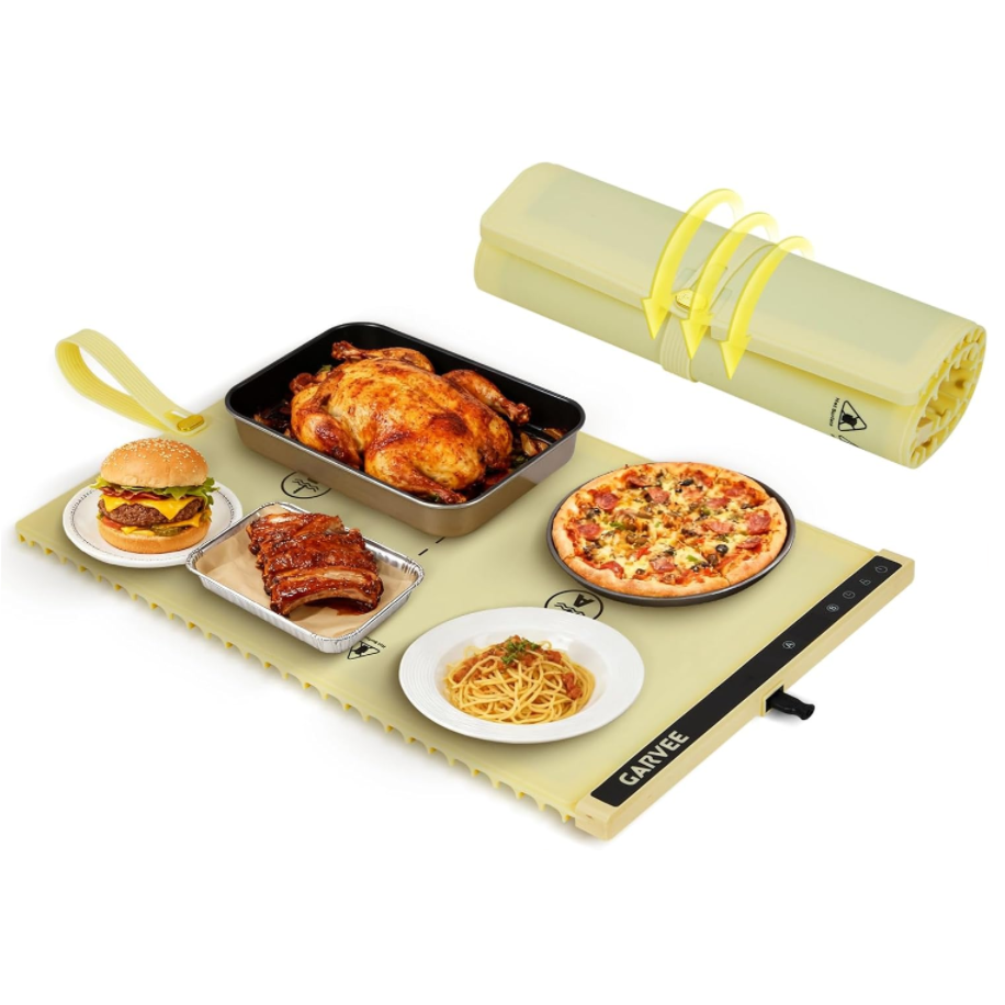 GARVEE 2-Zone Heating Food Mat - 24"X15" Warming Mat for Food Rollable Full-Surface Warmer with 6 Temp Settings & 3H Timer, Anti-Slip Heat-Insulated Pad for Meals (Cream)